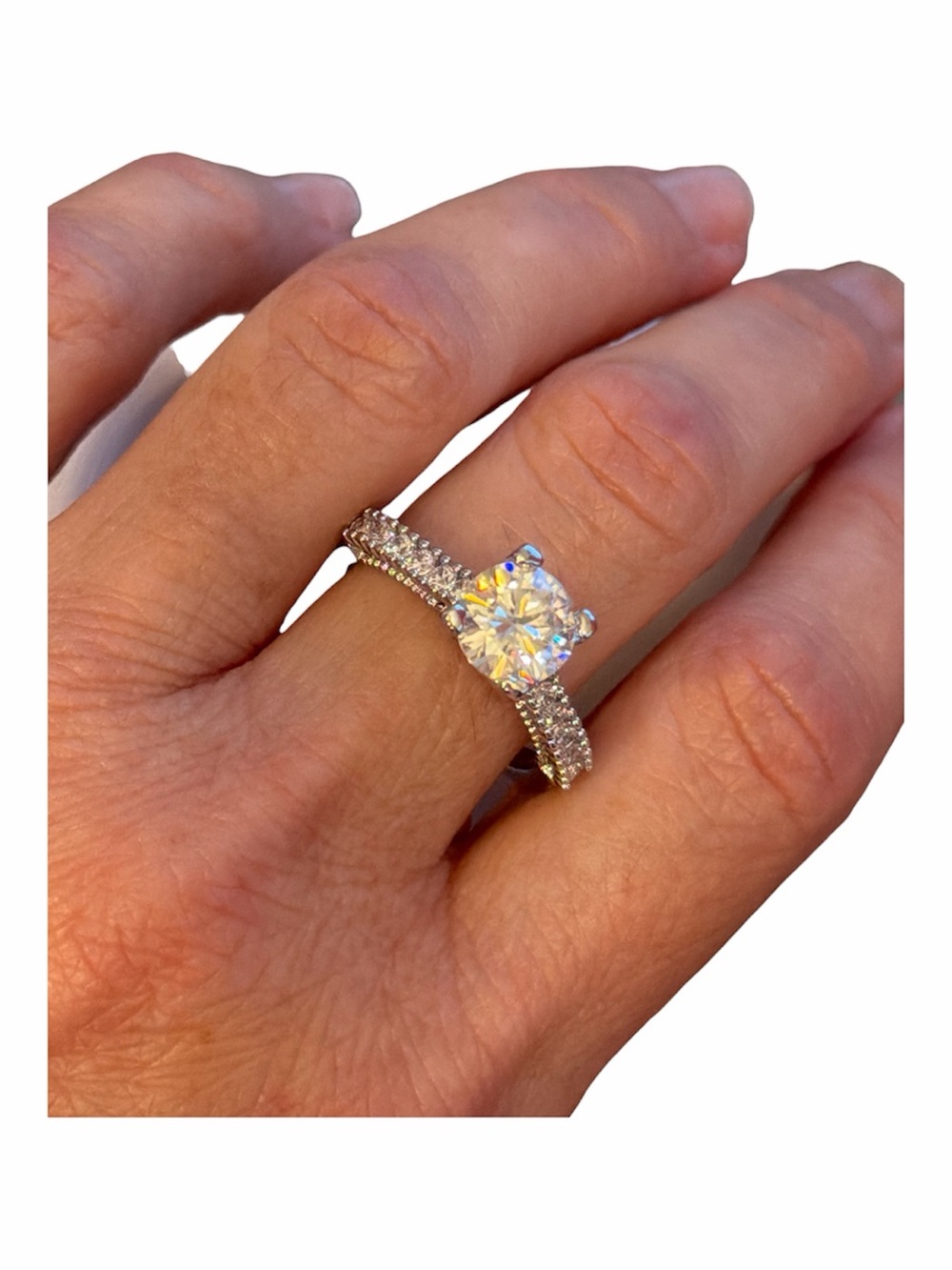 Round-Cut Solitaire Pavé Engagement Ring in Silver Tone